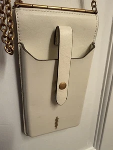 Thacker Handy Geldbörse Umhängetasche Leder Creme Gold Kettenriemen - Bild 1 von 7