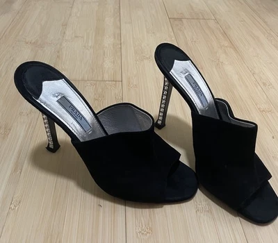 Сандалии на каблуке с черными стразами PRADA размер 8,5 Вт 39 - Изображение 1 из 4