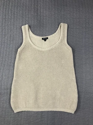 Worth New York 毛衣女式小号米色针织背心套衫罗纹棉 — 第 1/4 张图片