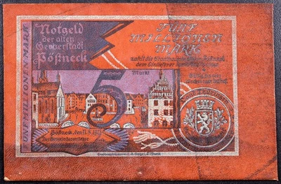 PÖSSNECK 1923 XX-RARE ONE-SIDED ERROR! Leather 5 Million Mark German Notgeld - Image 1 of 2