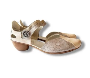 Rieker Women's Silver And Tan Detailed Leather Adjustable Strap Low Heels EU 38 - Picture 1 of 14