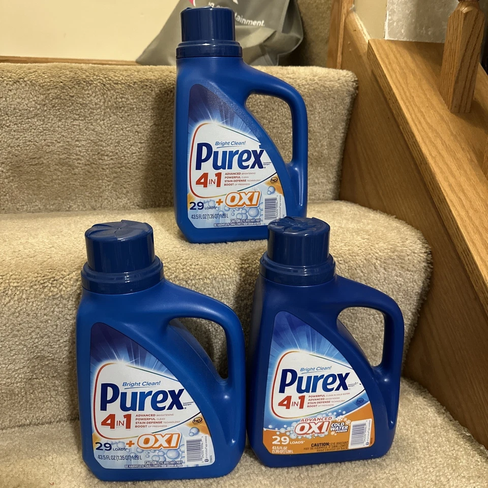 4 Detergentes Líquidos Purex Plus OXI, Tecnología de Defensa contra Manchas 29 Cargas de Lavado Foto 1 de 1