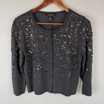 Nuevo sin etiquetas Cárdigan Casa Blanca Mercado Negro Gris Oscuro Lentejuelas Adornado Vacaciones Med Foto 1 de 4