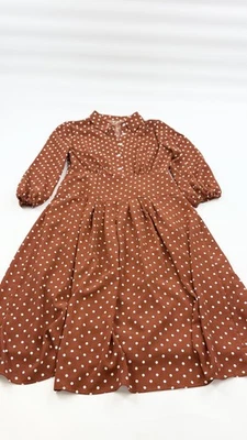 RIXO London Dress Womens Medium Brown Polka Dot Fit Flare Kate Middleton - Image 1 of 4