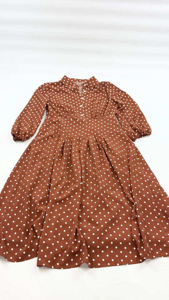 RIXO London Dress Womens Medium Brown Polka Dot Fit Flare Kate Middleton - Image 1 of 4