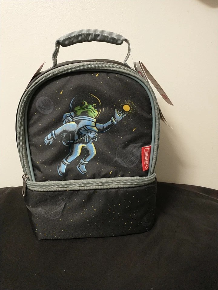 Thermos Dual Compartment Insulated Kids Lunch Bag/Tote/Box - Space Frog Black