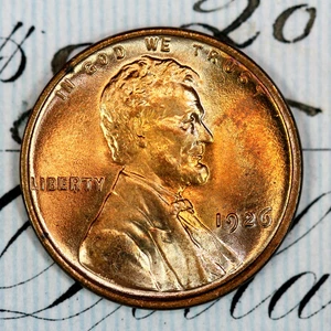 * 1926-P * PRISTINE+ BLAZING RED GEM BU MS LINCOLN WHEAT PENNY * FROM COLLECTION - Picture 1 of 4
