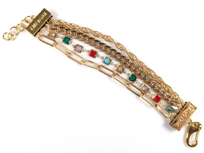 VICTORIA EMERSON Gold Tone Multi Chain Multi Colored Gemstone Bracelet - Image 1 of 4
