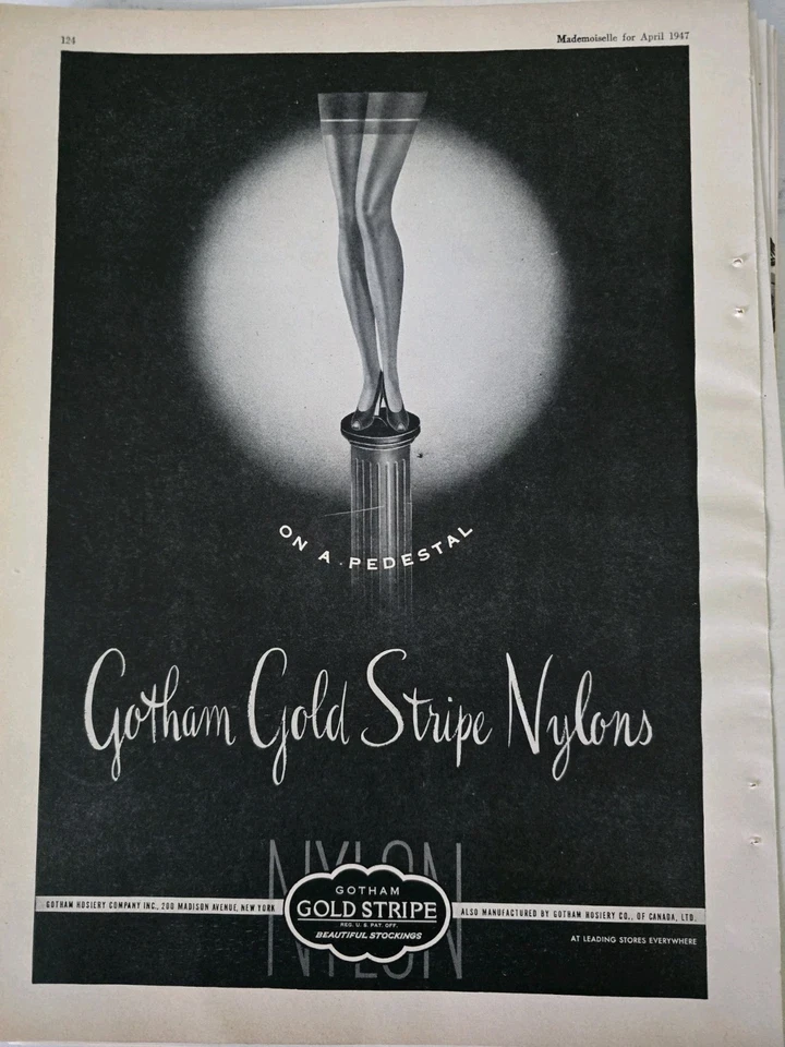 1947 Womens Gotham Gold Stripe Thigh High Nylons Stockings Legs Vintage ad - Image 1 of 1