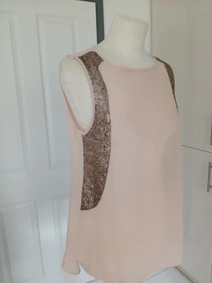 Dorothy Perkins Peach Pink Top, sz 10, Sleeveless, Sequin side, Round neck sheer — 第 1/4 张图片