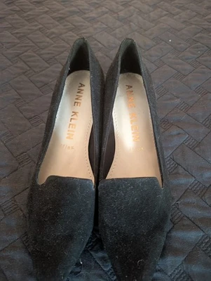 Anne Klein Black Upper Leather Loafers Block Heel Leopard Print Women Size 8.5 M - Image 1 of 4