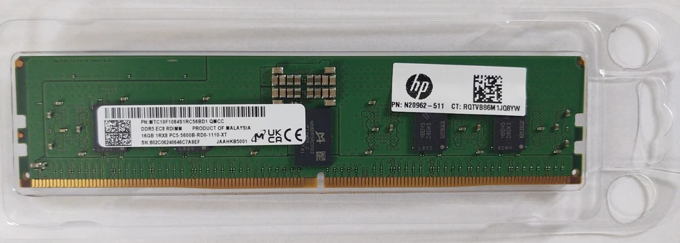 Lote de 2x RDIMM Micron 16GB DDR5-5600MHz MTC10F1084S1RC56BD1 con garantía Foto 1 de 1