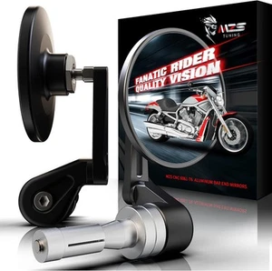 MZS Motorcycle Mirrors, CNC Aluminum Alloy Bar End Rear View Mirror Black  - Picture 1 of 7