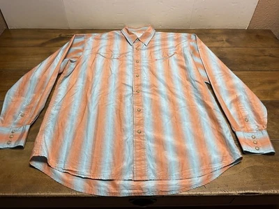 Camisa Ryan Michael Western Azul Naranja Rayas Mezcla Seda Perla A Presión Talla Grande Foto 1 de 4