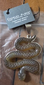 Vintage Charles Albert Sterling Silver Carved Snake Pendant 45 grams - Picture 1 of 3