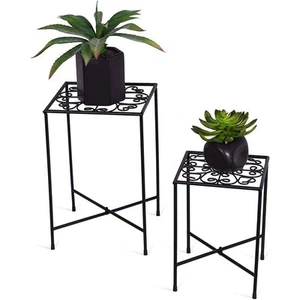Indoor/Outdoor Black Metal Plant Stands (Set Of 2) - Picture 1 of 12