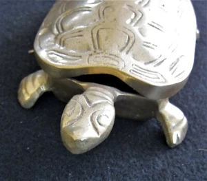 Vintage Brass Turtle Hinged Lid Cigarette Trinket Box 6” - Picture 1 of 10