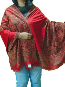 Red Floral Designer Wool Afghan Kashmir Prayer Shawl Furniture Throw Blanket 80" - Bild 1 von 4