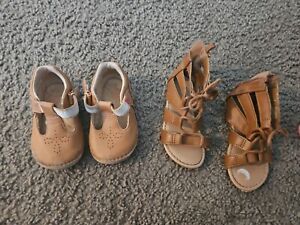 Stride Rite Toddler Tan Leather Shoes Size 6Wide, Sandals Size 8, Pre-owned 