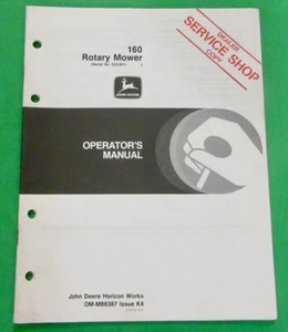John Deere 160 Rotary Mower Operator's Manual OM-M88387 For 650-750 Compact Trs. - Picture 1 of 12