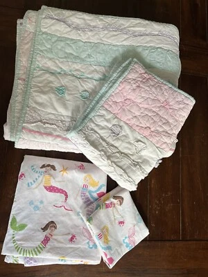 Pottery Barn Kids Bailey Ruffle Mermaid Quilt Twin Reversible +Sham +Sheet READ - Image 1 of 4