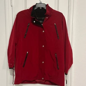 Liz Claiborne Red Jacket 1X Size With Plaid Lining & Zip Pockets - Picture 1 of 12