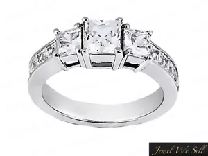 1.5ct Princess Diamond Three Stone Basket Engagement Ring 14K White Gold F VS2 - Picture 1 of 3
