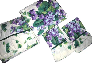 WAVERLY SWEET VIOLETS GREEN PURPLE FLORAL (4P) RUFFLED SHEET SET - Picture 1 of 9