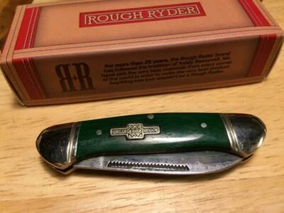Navaja de bolsillo Rough Ryder verde hueso liso mini canoa 2 3/4" RR057 Foto 1 de 4