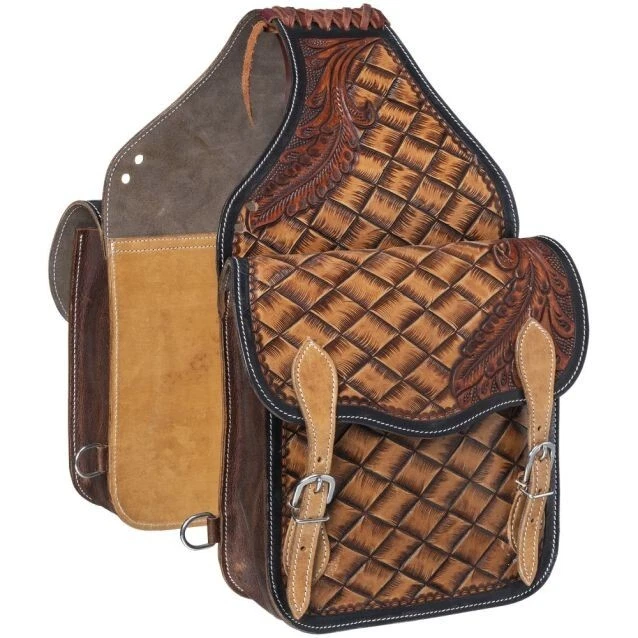 Tough 1 Basket Tooled Leather Saddle Bags 61-9982 - Image 1 of 1