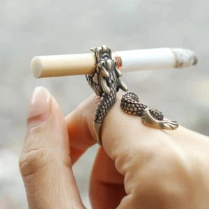 Retro Punk Dragon Cigarette Holder Ring for Men Women Bronze Adjustable Ring New - Picture 1 of 6