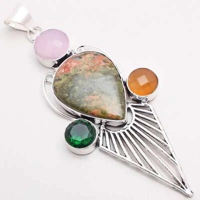 Unakit Edelstein 925 Versilberter Anhänger Handmade Schmuck Gift 8.2cm P-10405 - Bild 1 von 3