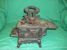 Vintage Crescent Miniature Cast Iron Stove With 3 Accessories