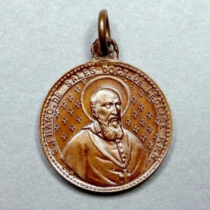 San Francesco di Sales. Jane Frances de Chantal. Antica medaglia religiosa. Penna. - Foto 1 di 4