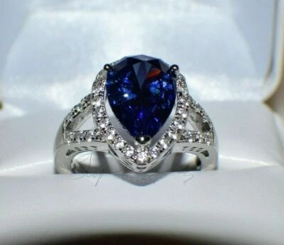 7,67 ct PREMIUM AAA TANZANITA Y 36 DIAMANTES BODA GITANA ORO BLANCO 14K RELLENO 9. Foto 1 de 4