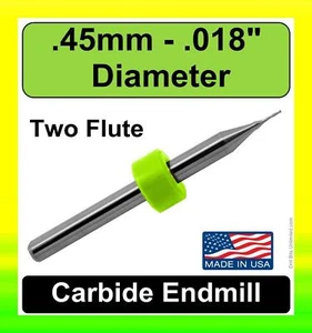 .45mm .018" End Mill 1 Piece Square End Solid Carbide Two Flute UP Cut M104 - Picture 1 of 5