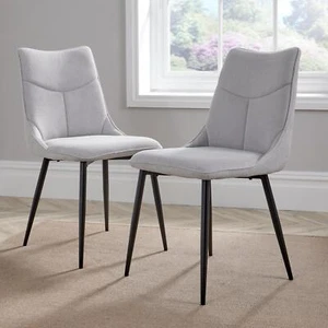 Kitchen Dining Chairs Pair Set of 2 Black Metal Legs Curved Design Light Grey - Picture 1 of 8