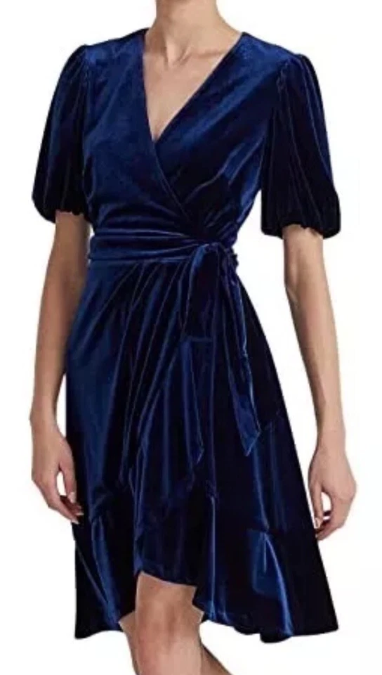 Lauren Ralph Lauren L15710 Womens Navy Velvet Surplice Wrap Dress Size 12