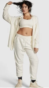 Victoria Secret Pink Fleece Shacket Long Sleeve Reverse Shirt Top XL Cream New - Picture 1 of 9
