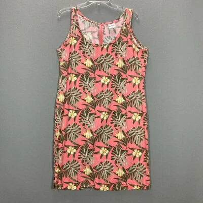 Vestido Columbia Vintage Para Mujer L Rosa Verde Hawaiano Floral Hibisco Sin Mangas  Foto 1 de 4