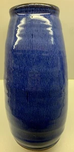 9.5” Cobalt Blue Clay Vase Glossy Heavy 3.5” Diameter Top Handmade 4 Lbs 13 Oz - Picture 1 of 6