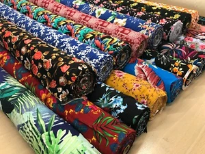 Viscose dress fabric 150cm wide Printed florals tropical blouse drape material - Picture 1 of 64