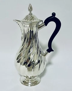 Antica brocca pentola acqua calda in argento massiccio di buona qualità per tè 1908 Sibray - Foto 1 di 15