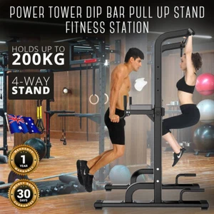 Fitness Station Tower Dip Bar Home Gyms Pull Up Stand Multi Function w/FID Bench - Picture 1 of 11
