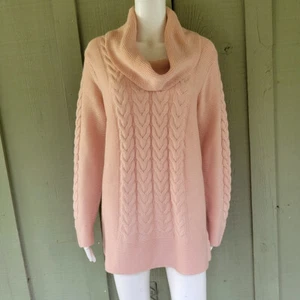 Suéter CALVIN KLEIN Rosa Melocotón Tejido Capucha Cuello Cable Grande L - Imagen 1 de 5