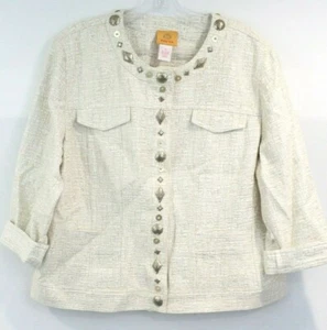 Ruby Rd Blazer size 14 Cream Gold Embossed Fabric Jewelry Embellished Jacket - Picture 1 of 10