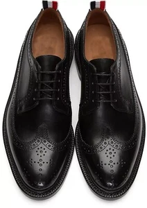 Mens Handmade Genuine Black Leather Oxford Lace Up Wingtip Formal Dress Shoes - Picture 1 of 5