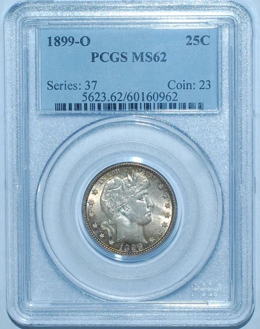 1899 O PCGS MS62 Barber Quarter Cover