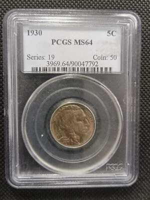 💥 1930 5C Buffalo Nickel PCGS MS64 💥 Graded Mint State Five Cents 💥 Nice Coin - Image 1 of 4
