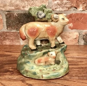 Staffordshire Widder & Lamm mit Laub Bocage Figur - Bild 1 von 4